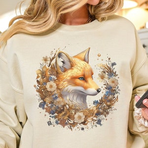 Cute Cozy Botanical Fox Sweatshirt, Cottagecore Fox Crewneck Sweatshirt, Forestcore Fox Crewneck Sweatshirt, Fox Sweater, Gift Fox Lovers