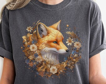 Cute Cozy Fox Comfort Colors T-shirt, Fox Cottagecore Garment-Dyed T-shirt, Fox Forestcore Comfort Colors T-Shirt, Floral Fox Vintage Shirt