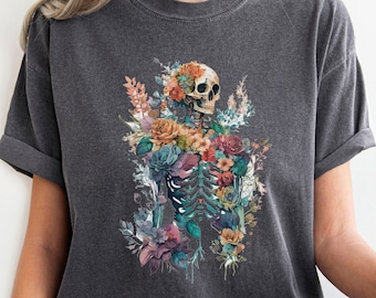 Goblincore T-shirt, Comfort Colors Floral Skeleton Shirt, Goblincore Tee, Botanical Skeleton Lovers TShirt, Halloween Tshirt, Goblincore Tee