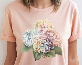 T-shirt Cottagecore amateur d'hortensias, t-shirt floral botanique, chemise maman jardinage, cadeau fête des mères, chemise amateur de fleurs, cadeau amateur de plantes