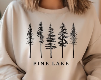 Custom Evergreen Pine Lake Sweatshirt, Personalized Cottage Lake Unisex Crewneck, Cottagecore Lake Sweater, Cottager Shirt Gift, Pine Tree