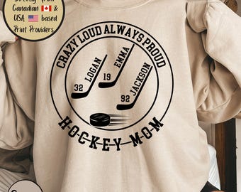 Custom Hockey Mom Sweatshirt, Personalized Crewneck for Sports Moms, Gift for Hockey Fan, Winter Apparel for Hockey Mama, Ice Hockey Sweater