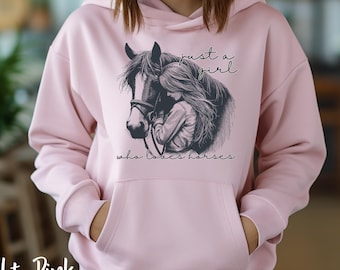 Sweat à capuche Horsegirl pour jeunes, sweat Just a Girl Who Loves Horses, chemise de fille de la campagne, pull pour amoureux des chevaux, cadeau cheval, cadeau équestre