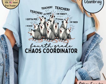 Camiseta Comfort Colors para maestras de cuarto grado, camiseta para maestras amantes de las zarigüeyas de cuarto grado, linda camiseta para maestras de primaria, camiseta de regreso a clases