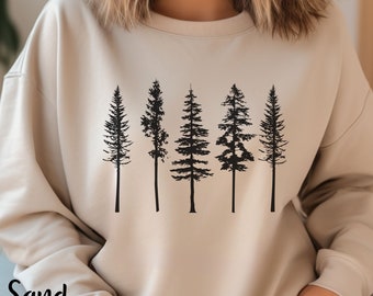 Pine Tree Sweatshirt, Evergreen Trees Unisex Crewneck, Camping Sweatshirt, Hiking Sweater Gift, Gift for Nature Lover, Forest Sweatshirt