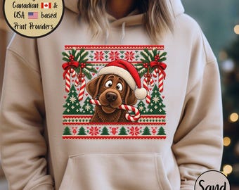 Chocolate Lab Ugly Christmas Sweatshirt, Faux Knit Ugly Christmas Sweater, Funny Labrador Retriever Santa Hoodie, Dog Lover Christmas Shirt