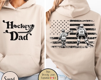 Hockey Dad Retro Custom Hoodie, Hockey Dad Personalized Sweatshirt, Hockey Dad USA Flag Sweater, Hockey Lover Gift, Hockey Dad Gift,Game Day