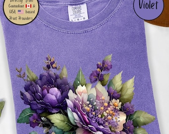 Comfort Colors Purple Peony Tee, Floral Cottagecore Shirt, Botanical Shirt, Flower Nature Tee, Wild Flower Gift, Gift for Flower Lovers
