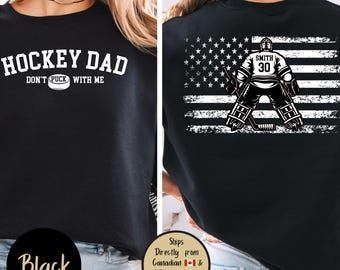 Hockey Dad Custom Crewneck, Funny "Don't Puck With Me" Hockey Dad Personalized Sweatshirt, Hockey Dad USA Flag Sweater, Hockey Dad Gift