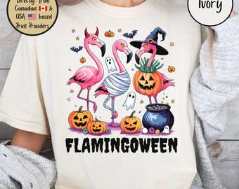 Summerween Comfort Colors Tee, Summer Halloween Themed Tshirt, Spooky Shirt, Flamingo Lover Tee, Halloween Lovers Gift, Unique Halloween Tee