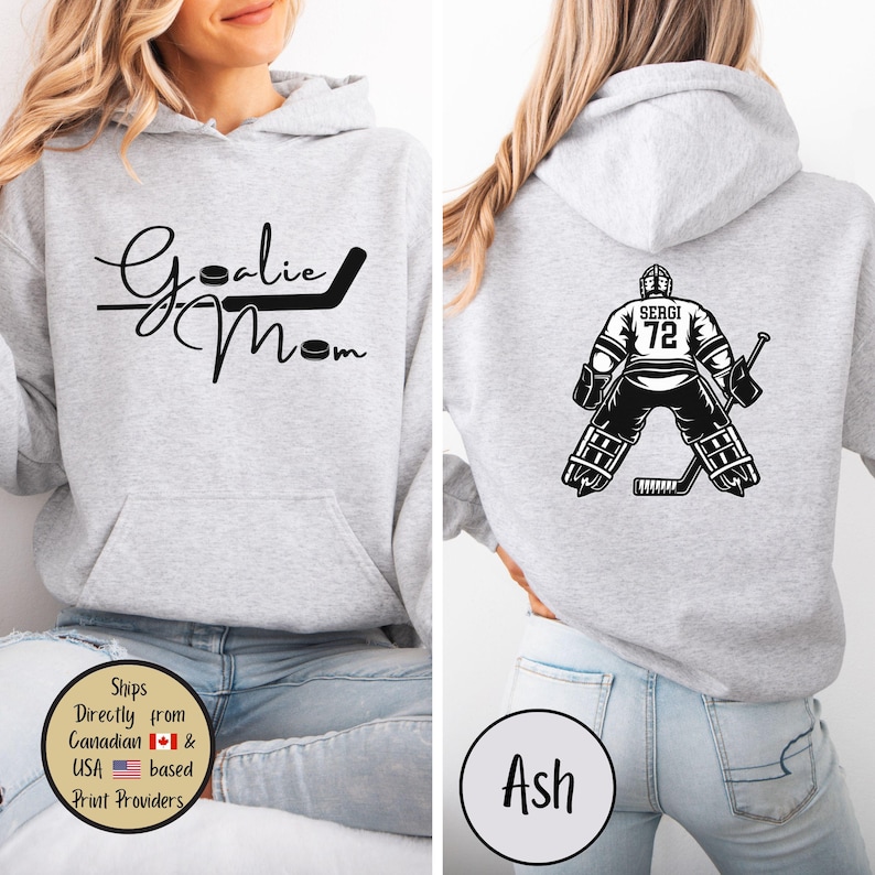 Goalie Hockey Mom Custom Hoodie, Goalie Mama Personalized Sweatshirt, Hockey Mom Sweater, Hockey Lover Shirt, Hockey Mom Gift,Game Day Sweat Ash