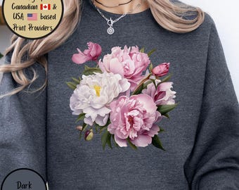 Pink White Peony Sweatshirt, Floral Cottagecore Sweater, Botanical Crewneck, Floral Nature Sweat, Wild Flower Gift, Gift for Flower Lovers