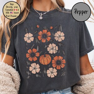 Boho Fall Floral Comfort Colors Tee, Autumn Cottagecore Shirt, Pumpkin Patch Apparel, Gardening Mom Fall Gift, Thanksgiving Present