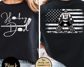 Hockey Dad Custom Crewneck, Funny Hockey Dad Personalized Sweatshirt, Hockey Dad USA Flag Sweater, Hockey Lover Gift, Hockey Dad Gift