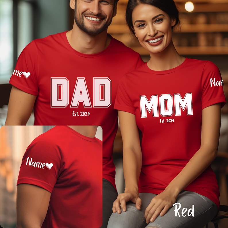 Custom Mom Dad T-shirt With Sleeve Print, Mom Dad Custom Est. Date ...