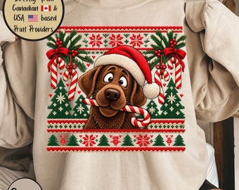 Chocolate Lab Ugly Christmas Sweatshirt, Faux Knit Ugly Christmas Sweater, Funny Labrador Retriever Santa Hoodie, Dog Lover Christmas Shirt
