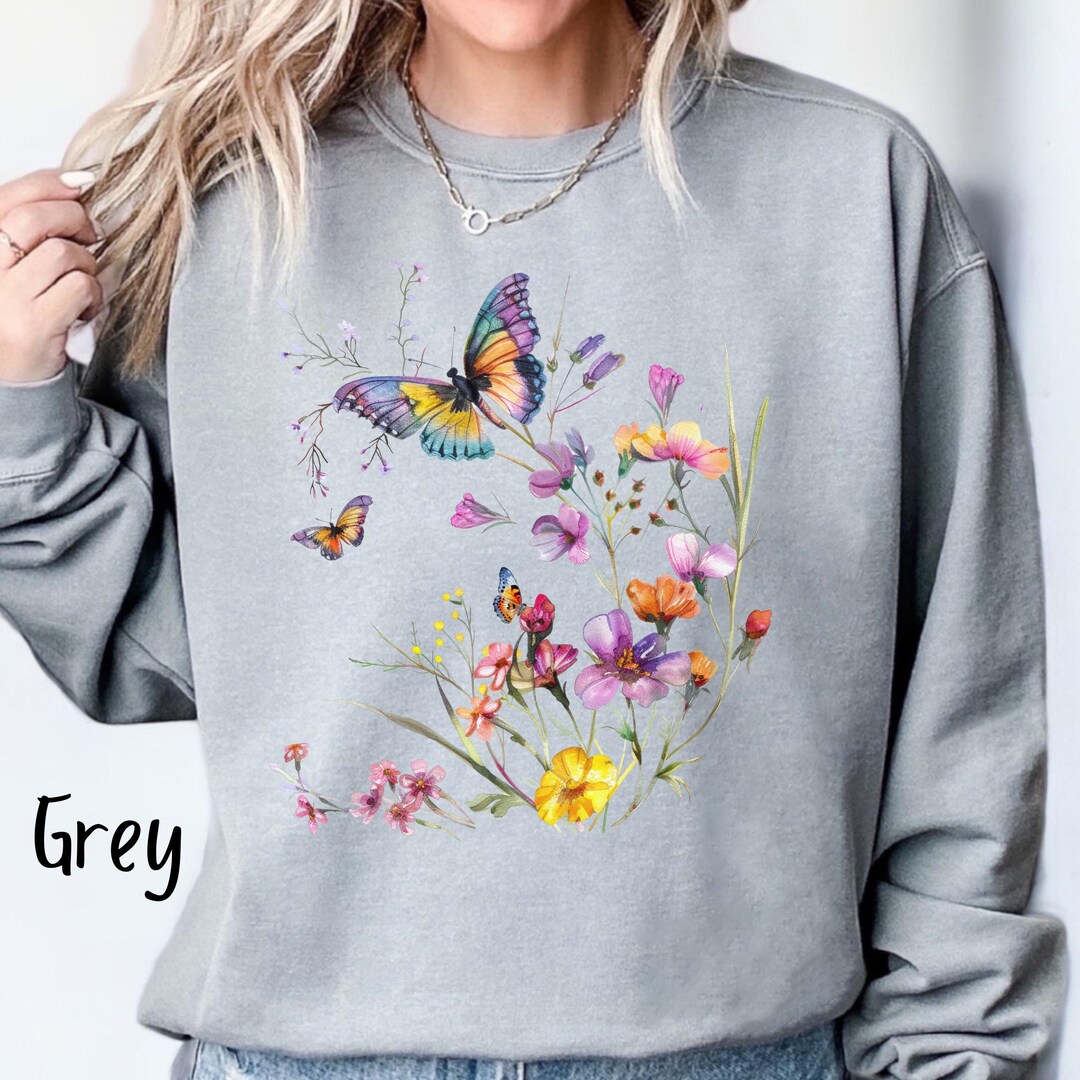 Cottagecore Floral Comfort Colors Sweatshirt, Boho Wildflower Crewneck ...