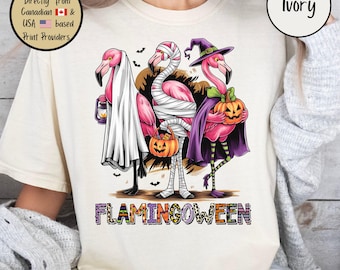 Summerween Comfort Colors Tee, Summer Halloween Themed Tshirt, Spooky Shirt, Flamingo Lover Tee, Halloween Lovers Gift, Unique Halloween Tee