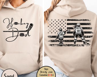 Hockey Dad Custom Hoodie, Hockey Dad Personalized Sweatshirt, Hockey Dad USA Flag Sweater, Hockey Lover Shirt, Hockey Dad Gift, Game Day