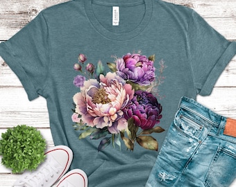 Peony Lover Cottagecore T-Shirt, Purple Peony Floral Tee, Boho Flower Lover Gift, Vintageflower Tee, Plant Mom Gift, Gardening Mom Shirt