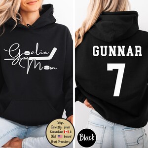 Goalie Hockey Mom Custom Hoodie, Goalie Mama Personalized Sweatshirt, Hockey Mom Sweater, Hockey Lover Shirt, Hockey Mom Gift,Game Day Sweat Black