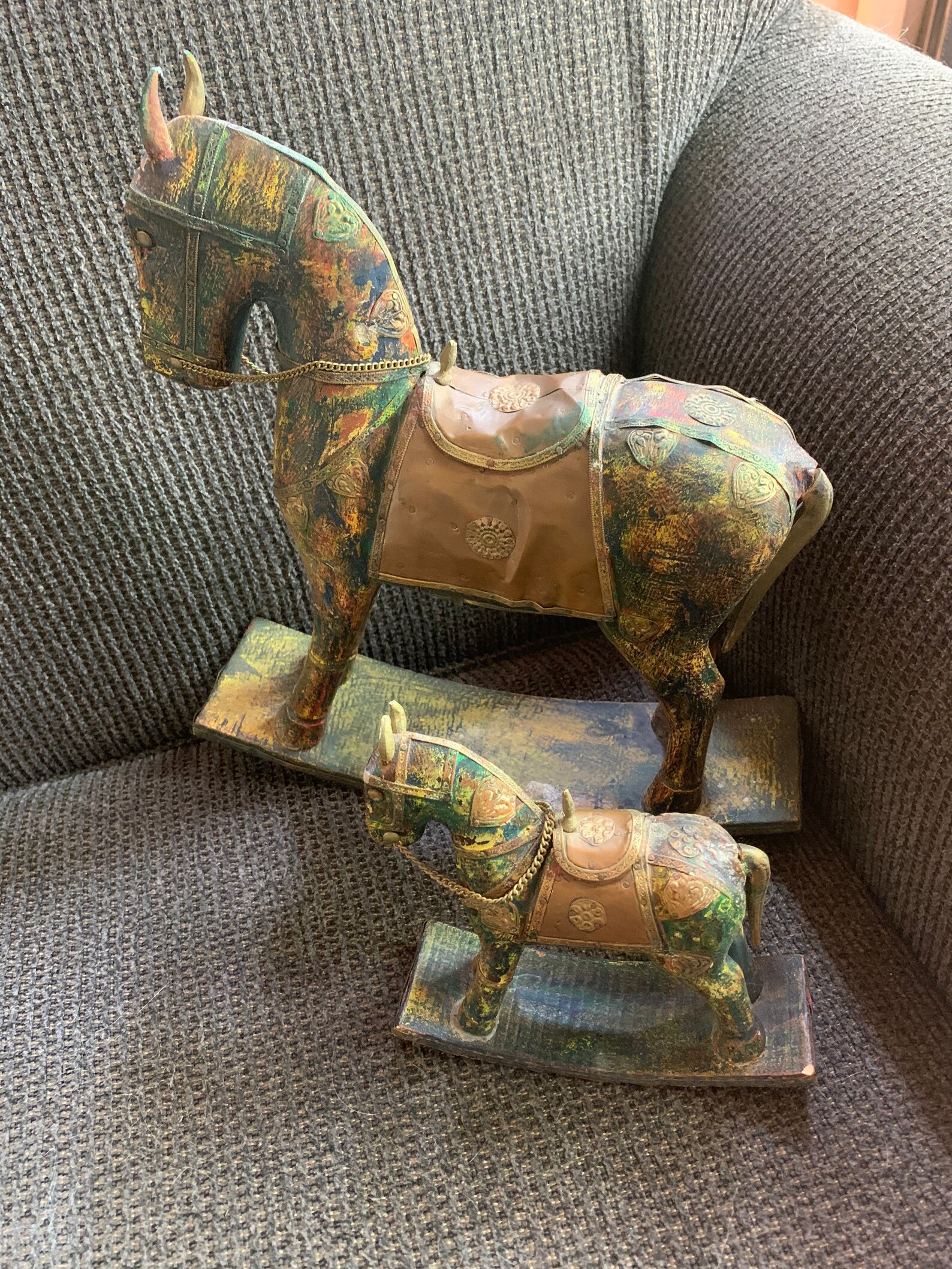 Vintage Rocking Horse Sculptures Set of Two. Resin Brass and Etsy