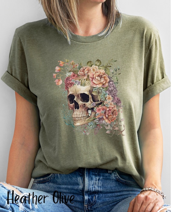 Botanical Skull Roses Goblincore TShirt, Floral Skeleton Goblincore Tee, Dark Cottagecore Skeleton Shirt, Fairycore Lover Gift, Halloween