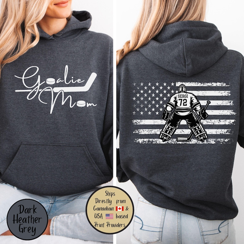 Goalie Hockey Mom Custom Hoodie, Goalie Mama Personalized Sweatshirt, Hockey Mom Sweater, Hockey Lover Shirt, Hockey Mom Gift,Game Day Sweat Dark Heather