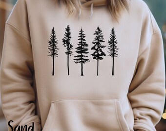 Pine Tree Hoodie Sweatshirt, Evergreen Trees Unisex Hooded Sweatshirt, Forest Sweater, Nature Lover Gift, Camping Sweatshirt, Hiking Sweater