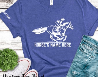 Custom Horse Racing T-Shirts, Personalized Horse Racing Tee, Gift for Horse Owner, Horse Trainer Gift, Horse Race Shirt, Equestrian Shirt