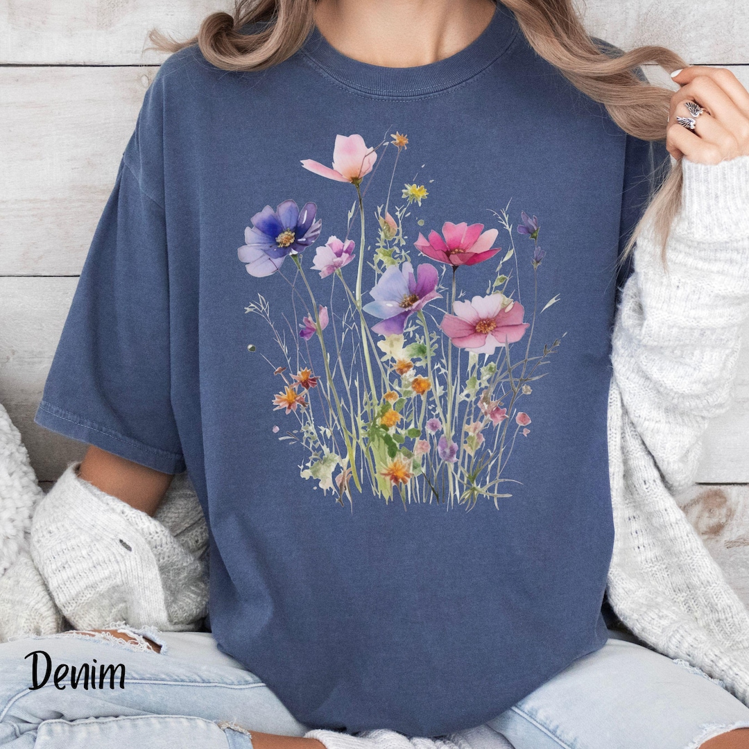 Dainty Wildflower Comfort Colors Tee, Cottagecore Floral T-shirt, Boho ...