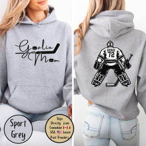 Goalie Hockey Mom Custom Hoodie, Goalie Mama Personalized Sweatshirt, Hockey Mom Sweater, Hockey Lover Shirt, Hockey Mom Gift,Game Day Sweat Sport Grey