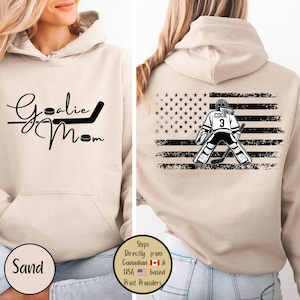 Goalie Hockey Mom Custom Hoodie, Goalie Mama Personalized Sweatshirt, Hockey Mom Sweater, Hockey Lover Shirt, Hockey Mom Gift,Game Day Sweat Sand