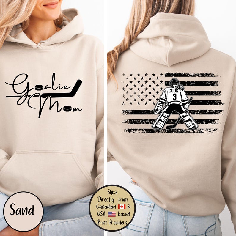 Goalie Hockey Mom Custom Hoodie, Goalie Mama Personalized Sweatshirt, Hockey Mom Sweater, Hockey Lover Shirt, Hockey Mom Gift,Game Day Sweat Sand