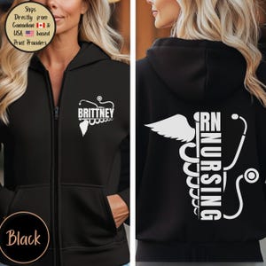 Custom Registered Nurse Zip Up Hoodie with Name, Personalized RN Pocket Hoodie, New Nurse Outfit, Nurse Clothing, Cute Nurse Gift, RN Jacket