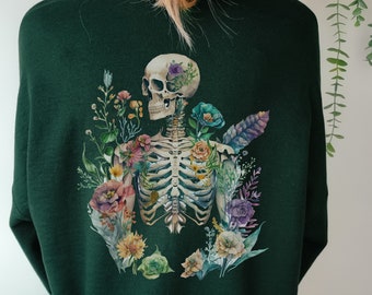 Goblincore Botanical Skeleton Back Print Sweatshirt, Dark Cottagecore Crewneck, Goblincore Lover Gift, Fairycore Sweater, Whimsigoth Shirt