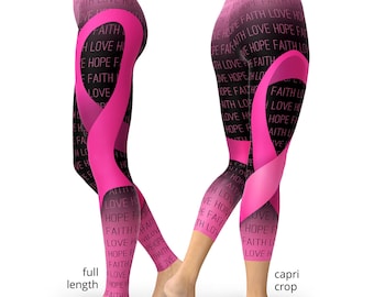 Pink Ribbon Faith Love Hope Breast Cancer Leggings
