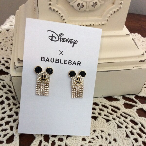 Disney Baublebar Halloween Mickey Mouse Ghost Crystal Fringe Bling Earrings