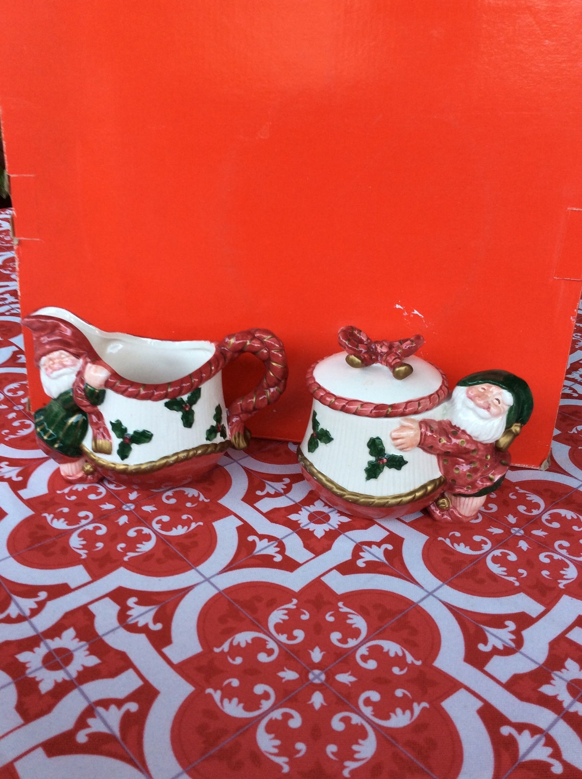 Fitz and Floyd Christmas Creamer & Sugar Etsy