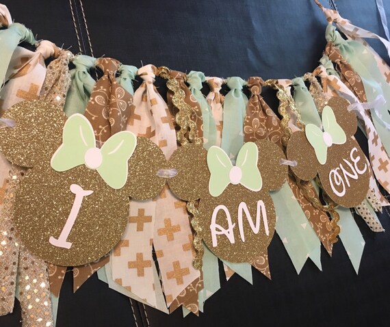 Mint And Gold Minnie Mouse High Chair Skirt And Small Banner Etsy