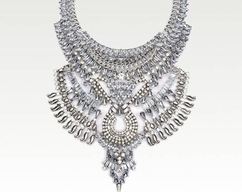 Bohemian festival necklace Silver tribal ethnic delicate statement bib necklaces Egyptian gypsy jewelry accessories Boho gift for women