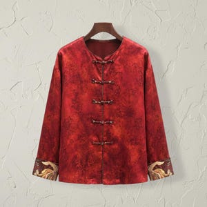 Chinese Lightweight Tang Jacket, Vintage Style Red Traditional Top, Peony Patterned Cuff Embroidered Outerwear