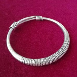Hill tribe woven silver bracelet bangle, Hmong Chinese traditional jewelry for men, forearm, Asian Miao ethnic vintage inspired wrist torque