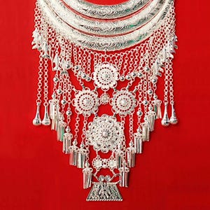 Hmong inspired soul lock bold necklace, Miao silver tribal statement, Ethnic hill tribe collar jewelry, Traditional Asian folk art choker