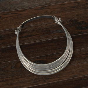Exquisite silver torque collar necklace, Multi layered, Tribal statement, Boho chic hill tribe neck accessory for festivals & costume wear