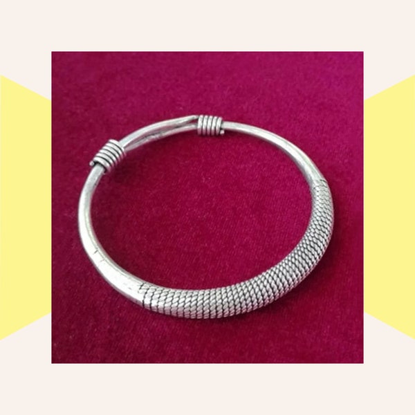 Hill tribe woven silver bracelet bangle from southeast Asia, Hmong Chinese everyday jewelry, Modern fashion casual accessory
