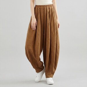Relaxed Cotton Harem Pants, Loose Fit Comfy Lantern Slacks for Yoga Travel Everyday Wear