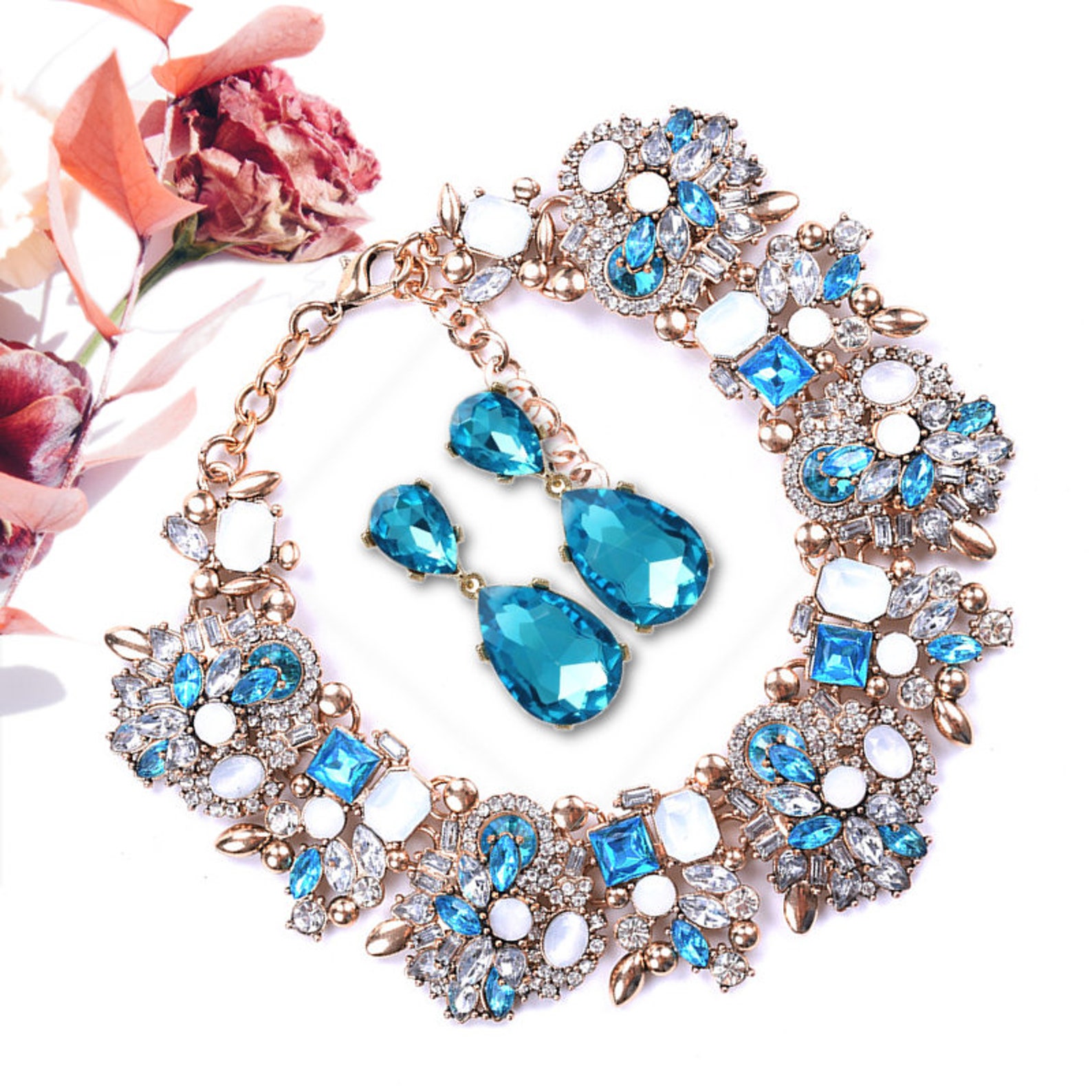 Baby blue earrings rhinestone necklace classic luxury jewelry Etsy