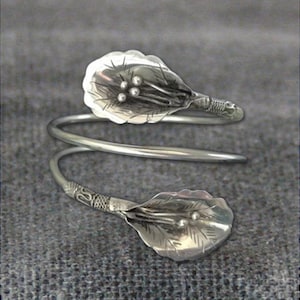 Arum lily bracelet, Miao silver jewelry for women & boho chic style, Unique, Open ended, Hill tribe, Hmong ethnic tribal cuff bangle, armlet