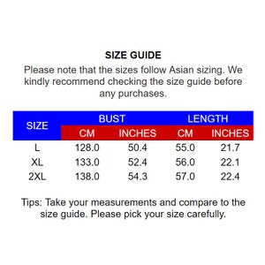 A size guide showing different measurements in inches and centimeters.